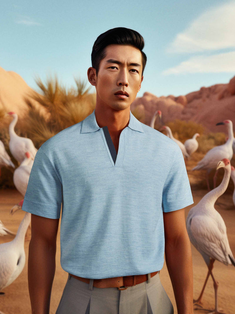 The Knitted Polo Shirt Cloud Blue Image