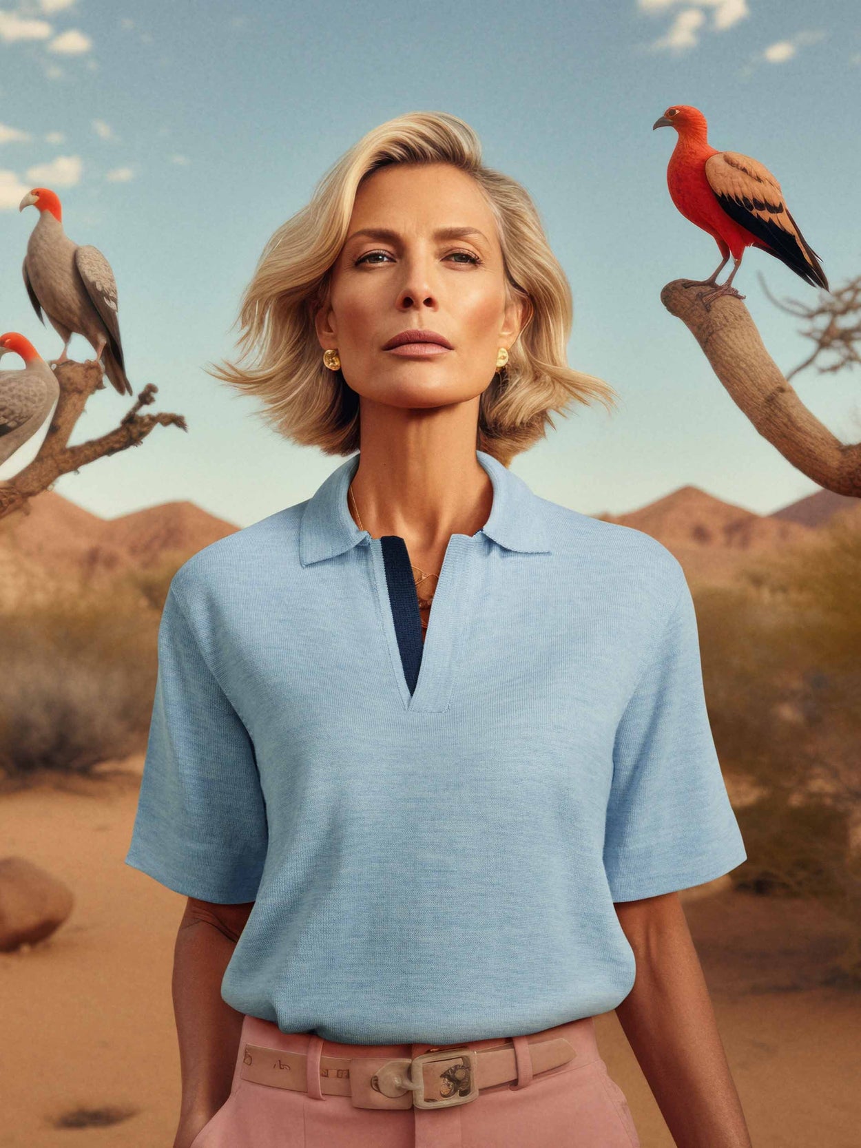 The Knitted Polo Shirt Cloud Blue Female Image