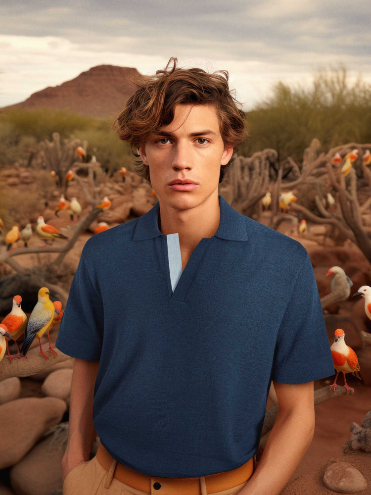 The Knitted Polo Shirt Atlantic Blue Image