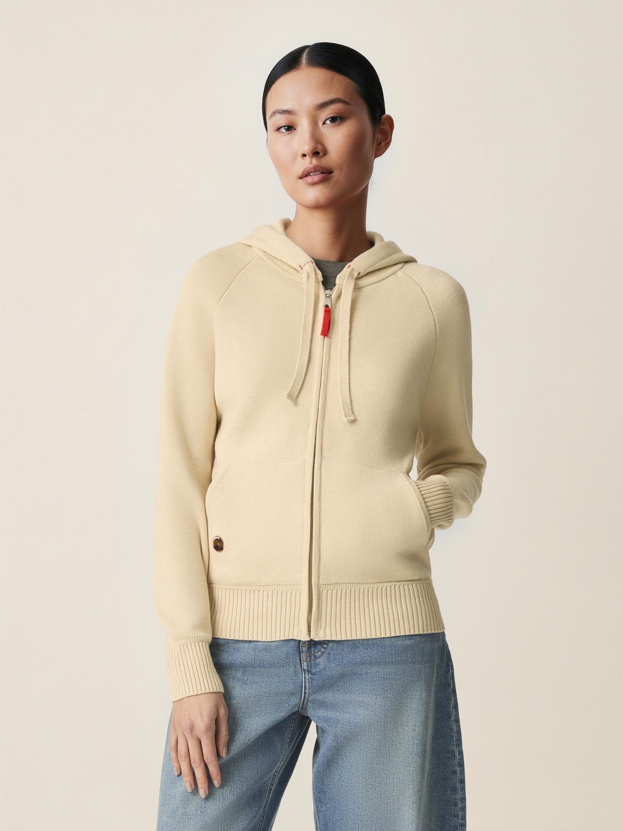 The Knitted Zip Hoodie Almond White Female Image