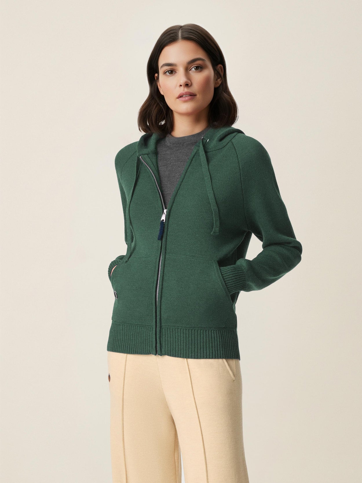 The Knitted Zip Hoodie Emerald Green Female Image