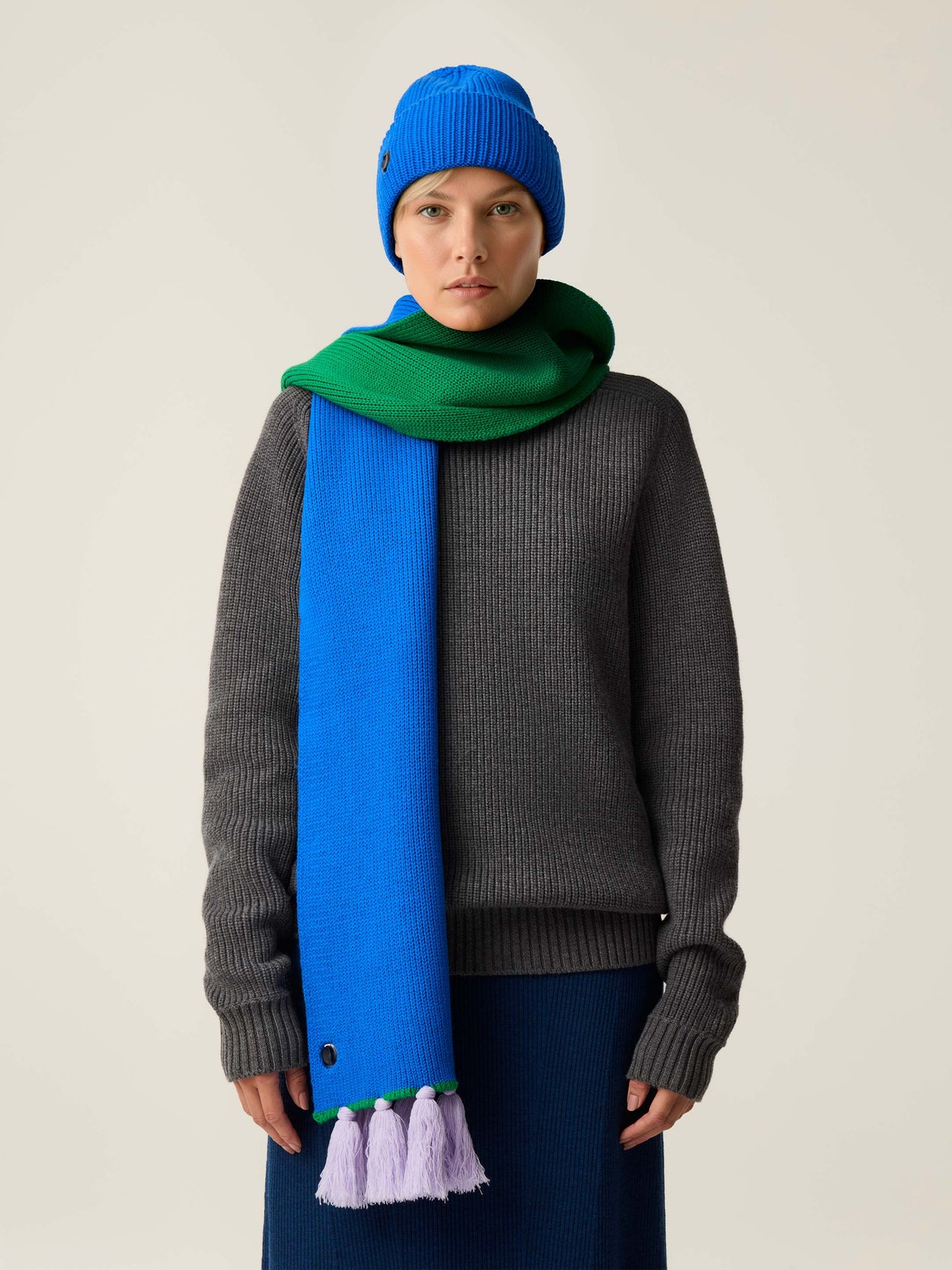 The Tassel Trail Scarf Cobalt Blue Female Image
