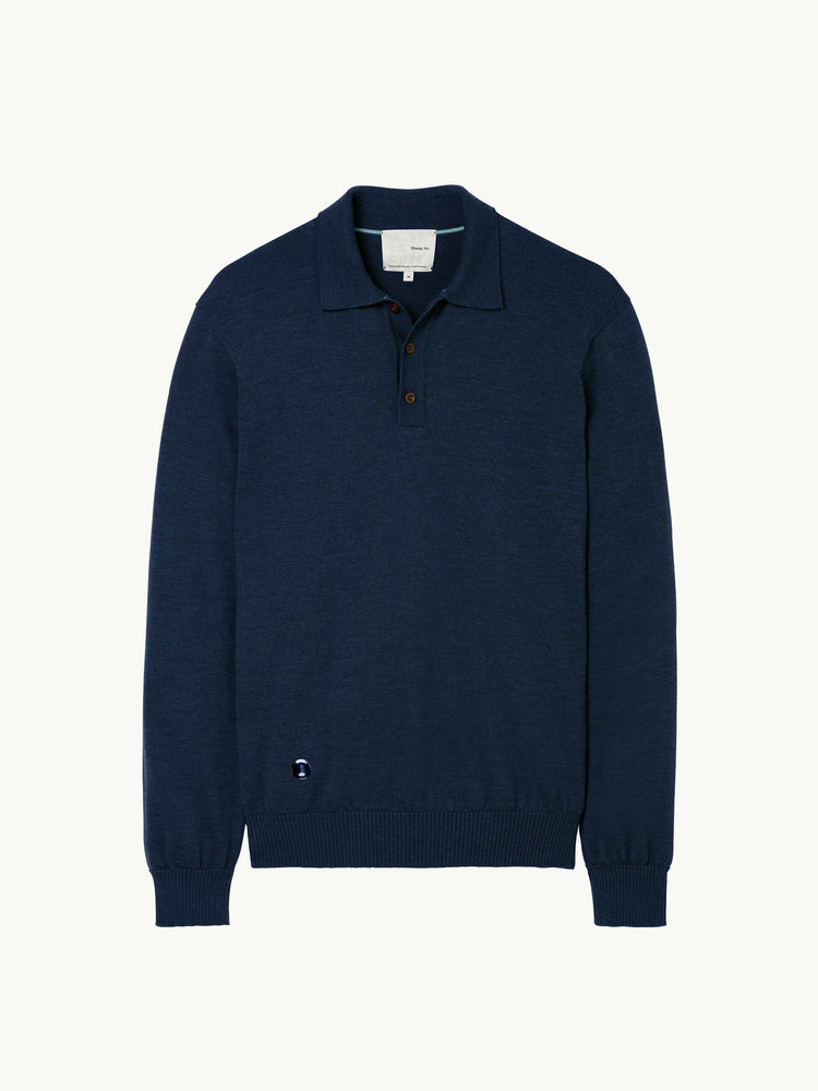 The Long Sleeve Knitted Polo Atlantic Blue Image