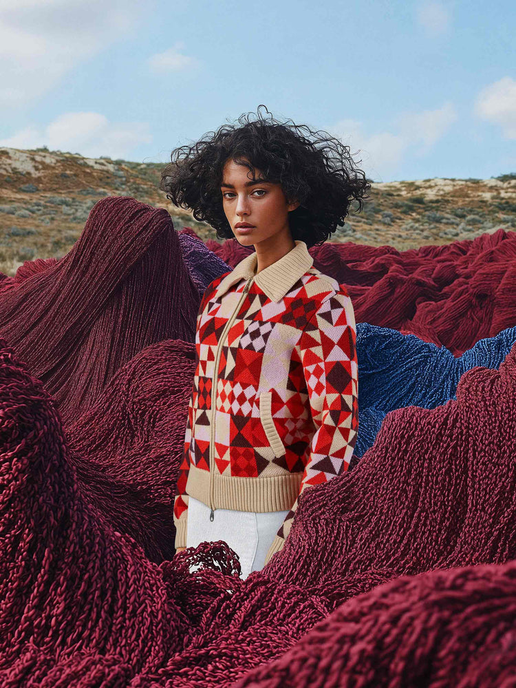 The Patchwork Bomber Almond White Image