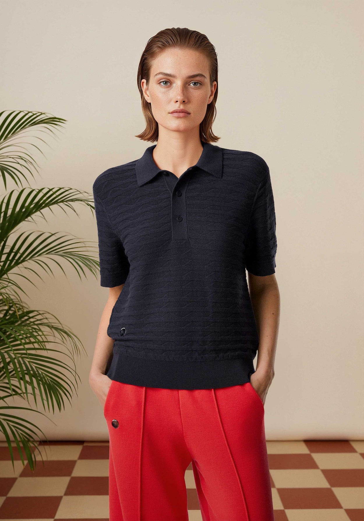 The Wave Textured Polo Pacific Blue Female Image