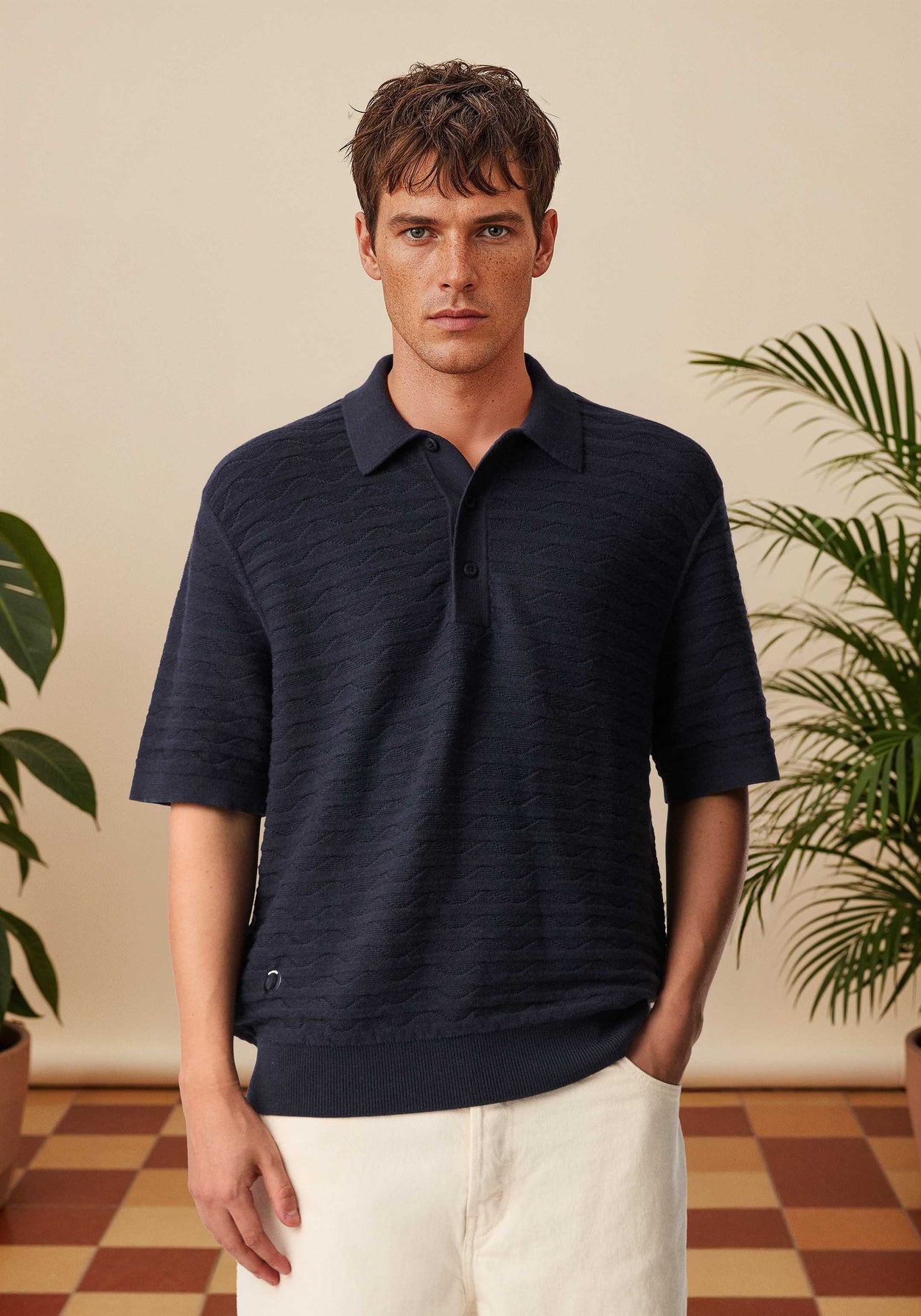 The Wave Textured Polo Pacific Blue Male Image