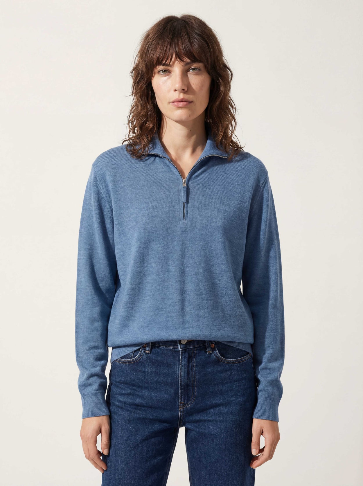The Knitted Quarter Zip Baltic Blue Female Image
