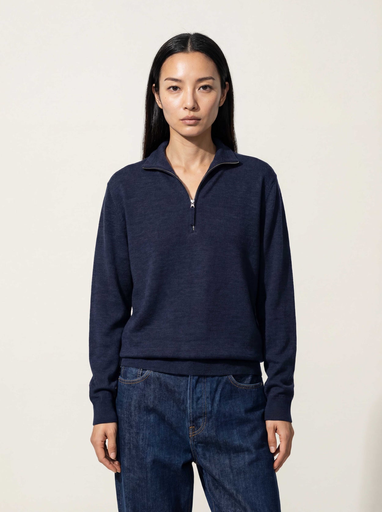 The Knitted Quarter Zip Pacific Blue Female Image