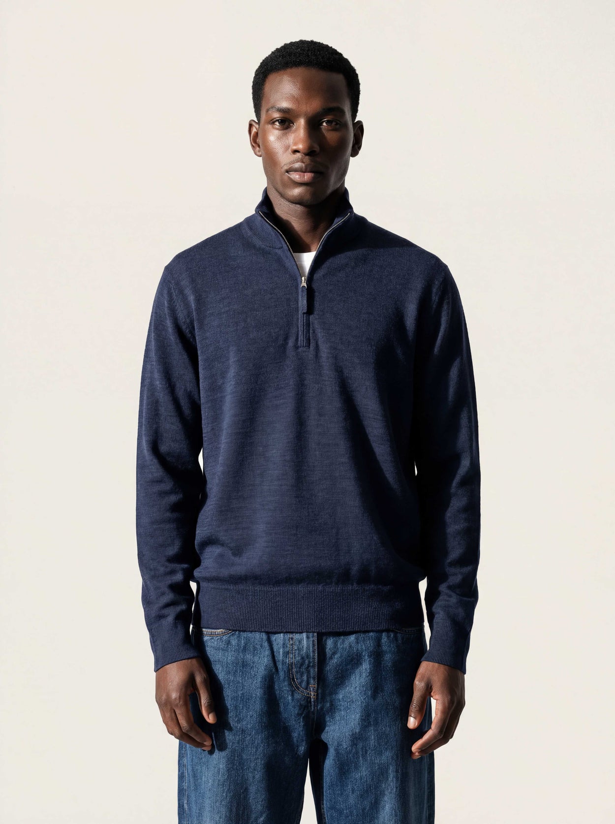 The Knitted Quarter Zip Pacific Blue Male Image