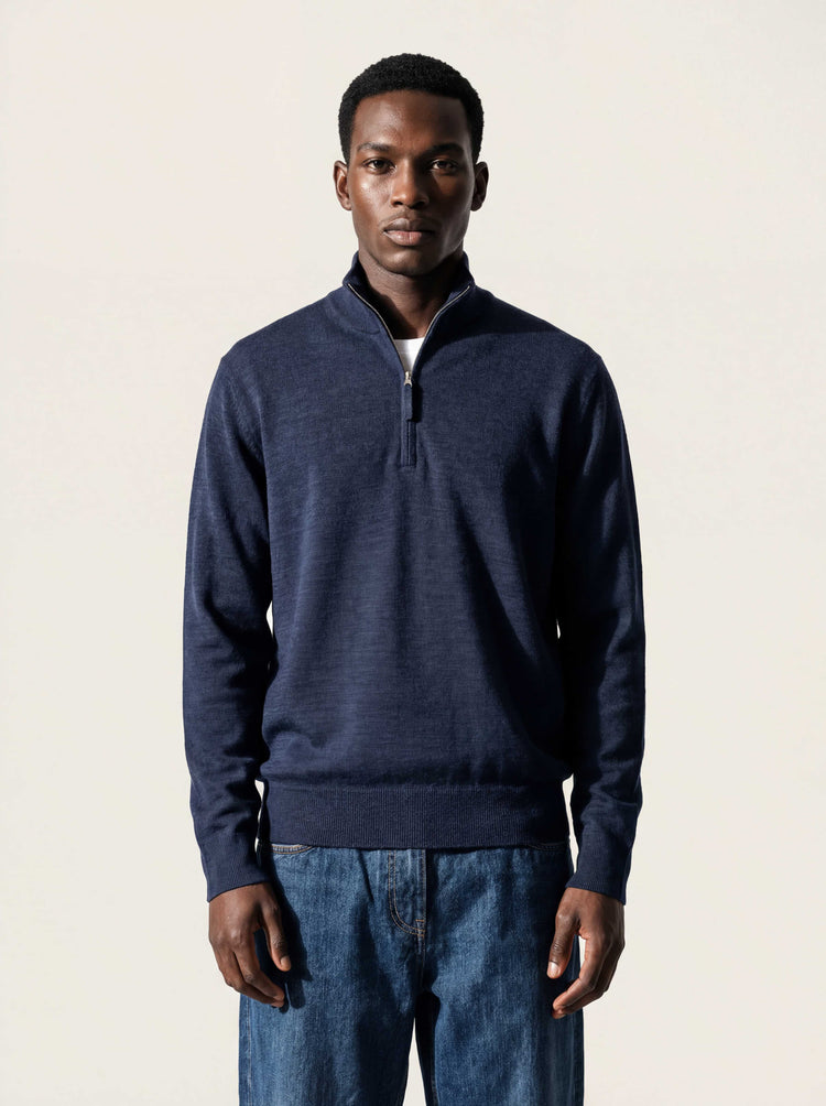 The Knitted Quarter Zip Pacific Blue Image
