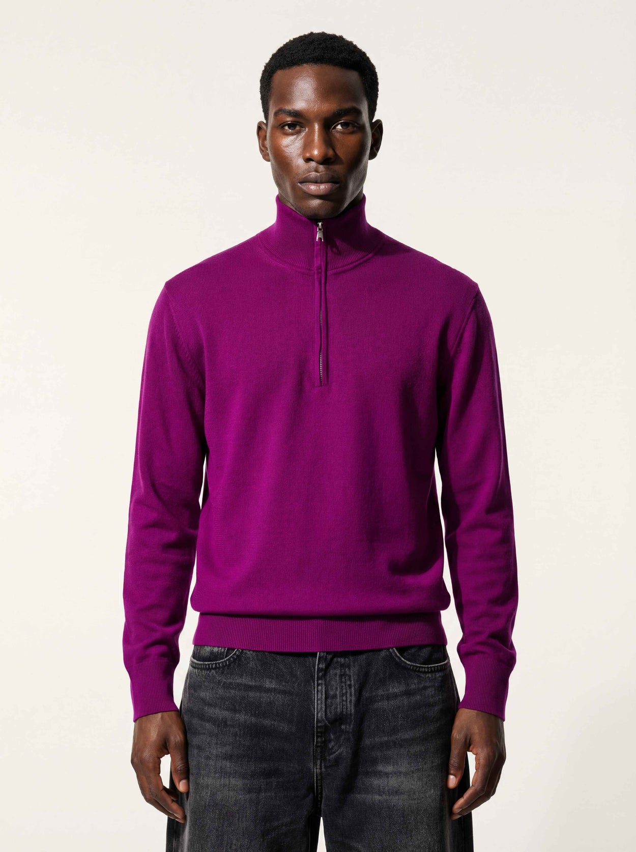 The Knitted Quarter Zip Royal Purple Male Image