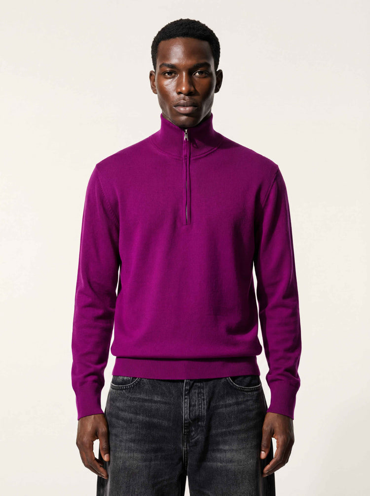 The Knitted Quarter Zip Royal Purple Image