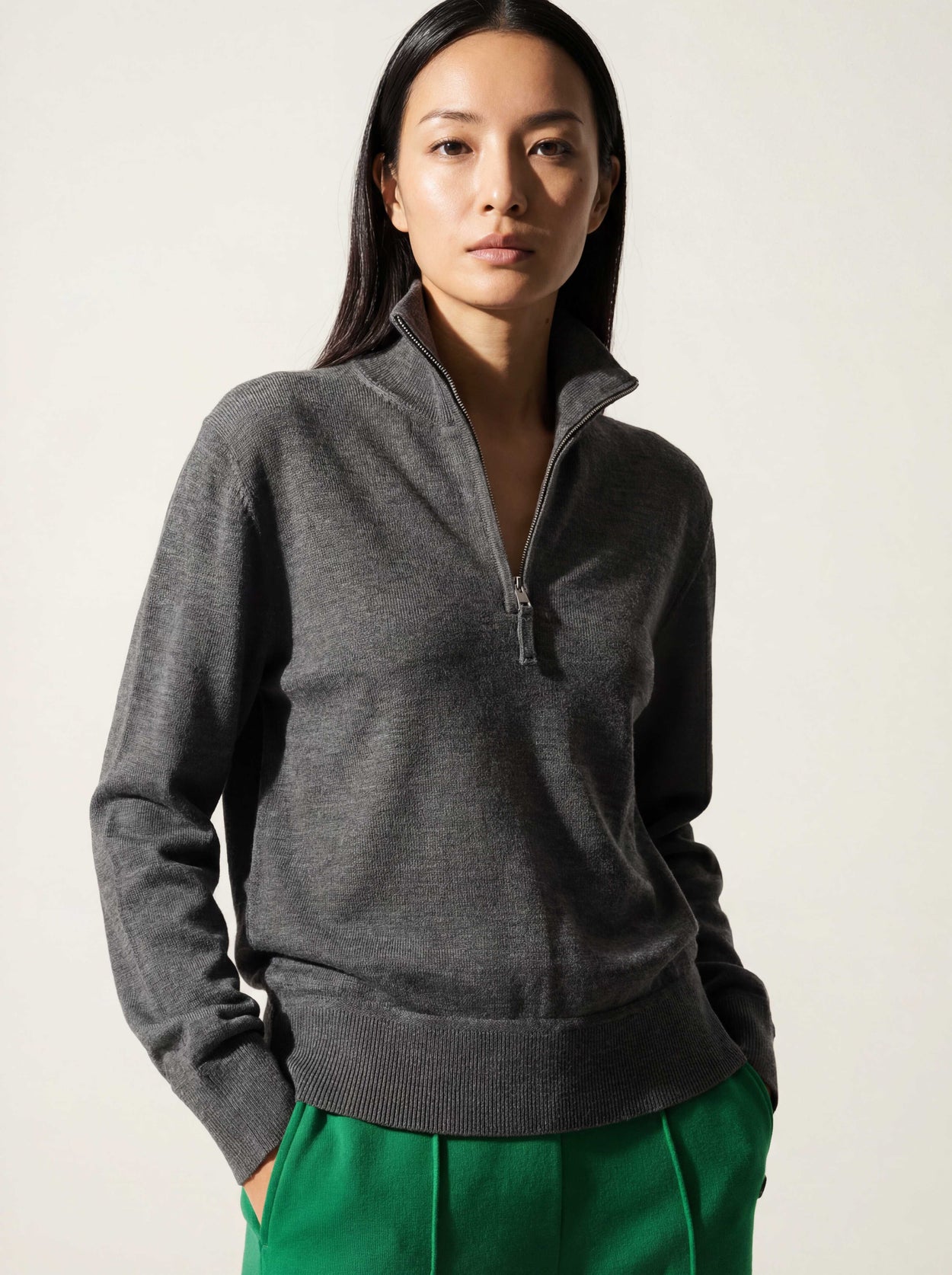 The Knitted Quarter Zip Slate Grey Female Image