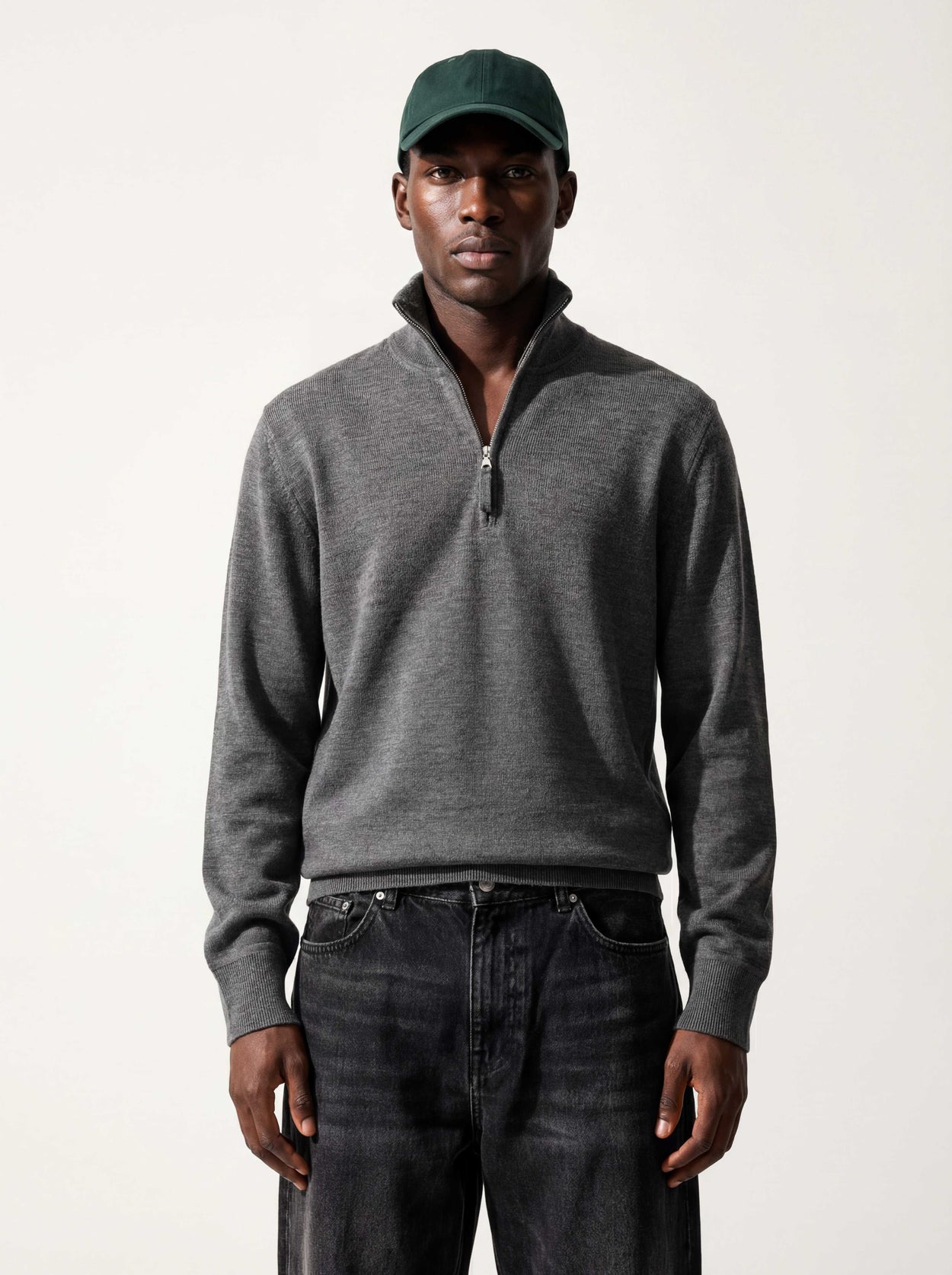 The Knitted Quarter Zip Slate Grey Male Image