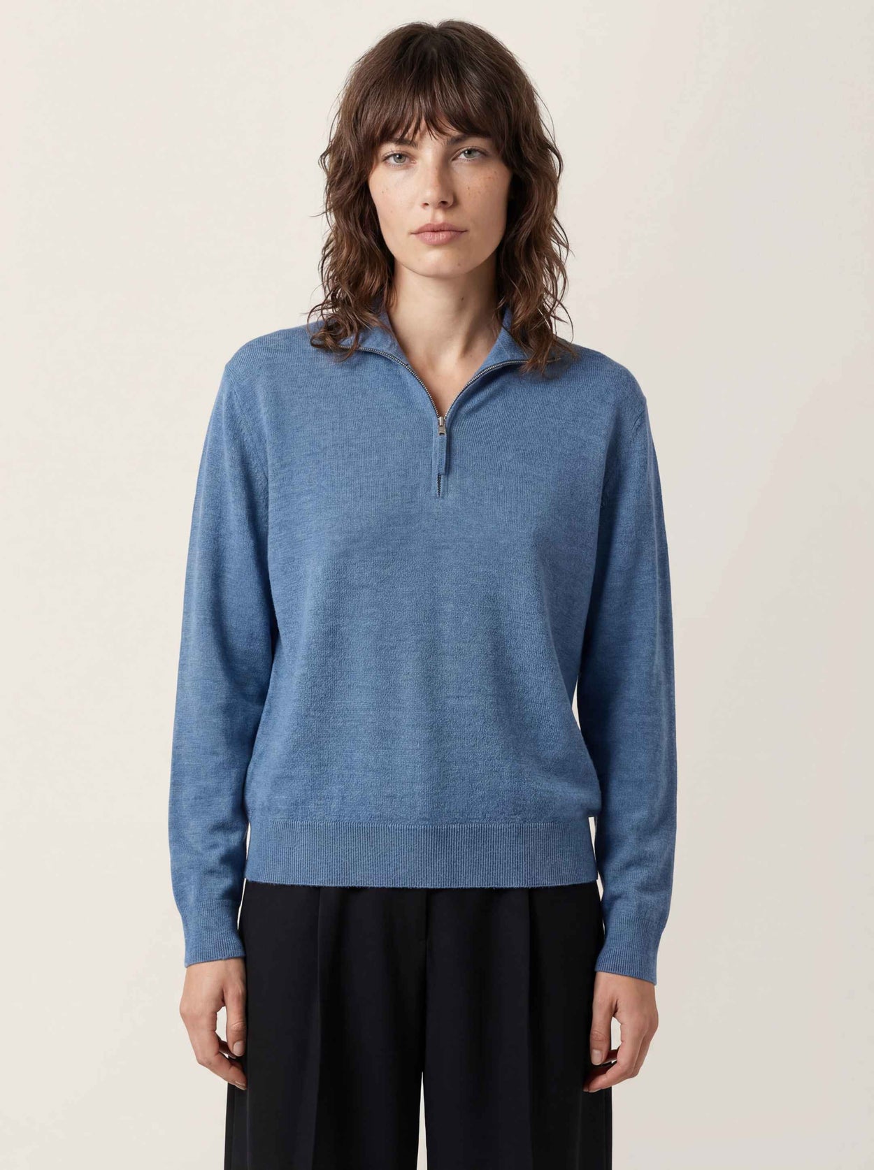 The Knitted Quarter Zip Baltic Blue Female Image