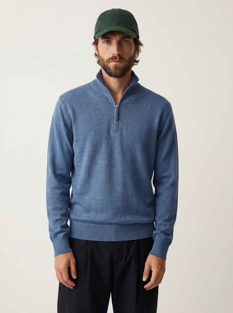 The Knitted Quarter Zip Baltic Blue Image