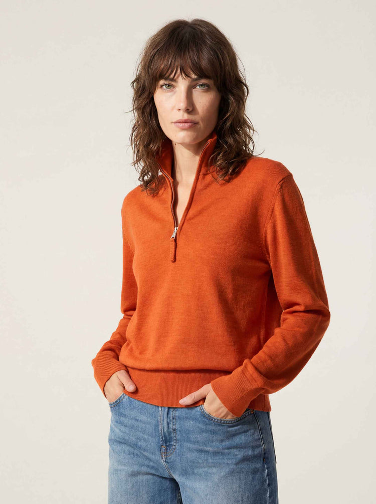 The Knitted Quarter Zip Burnt Orange Image