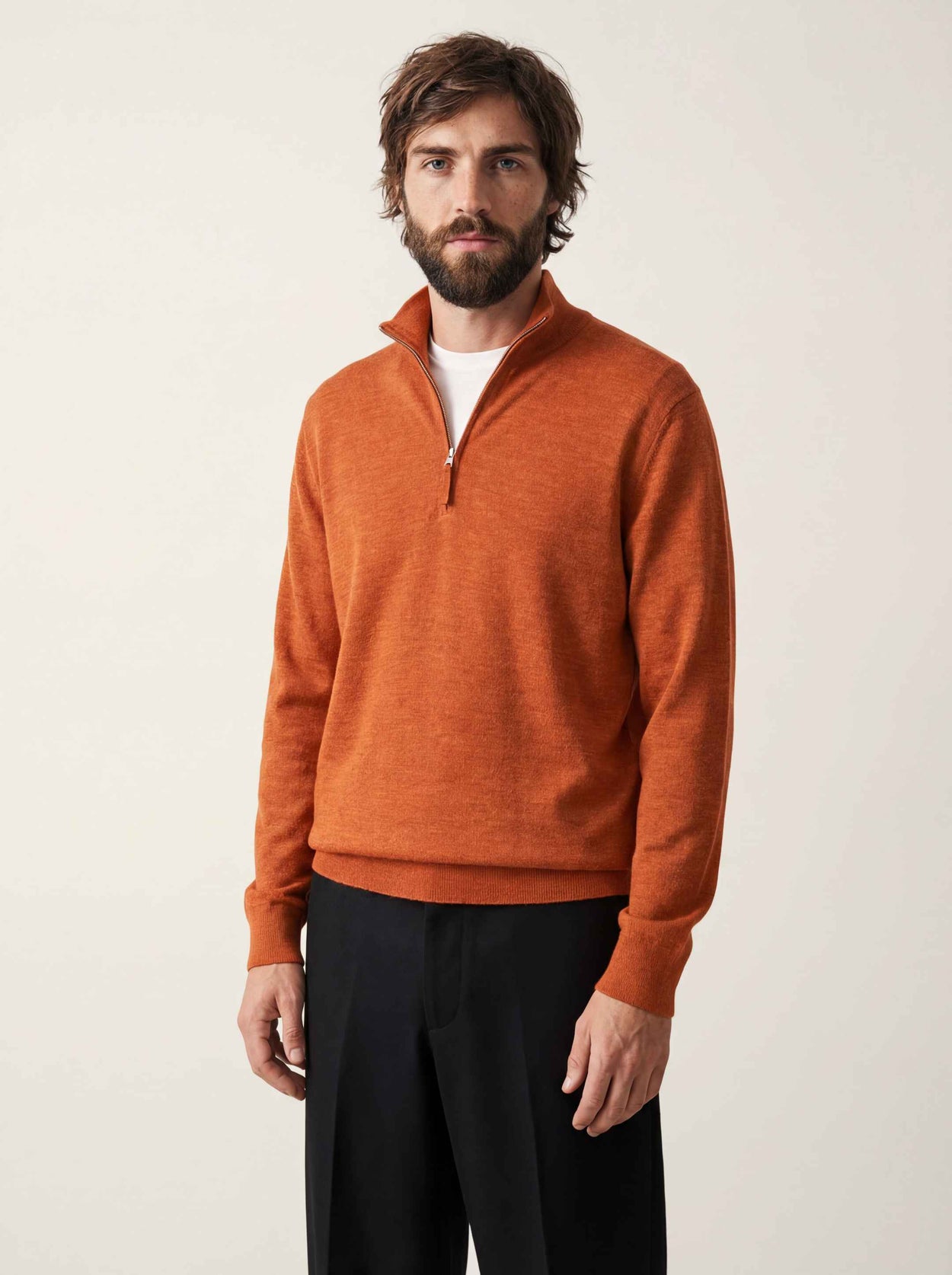 The Knitted Quarter Zip Burnt Orange Male Image
