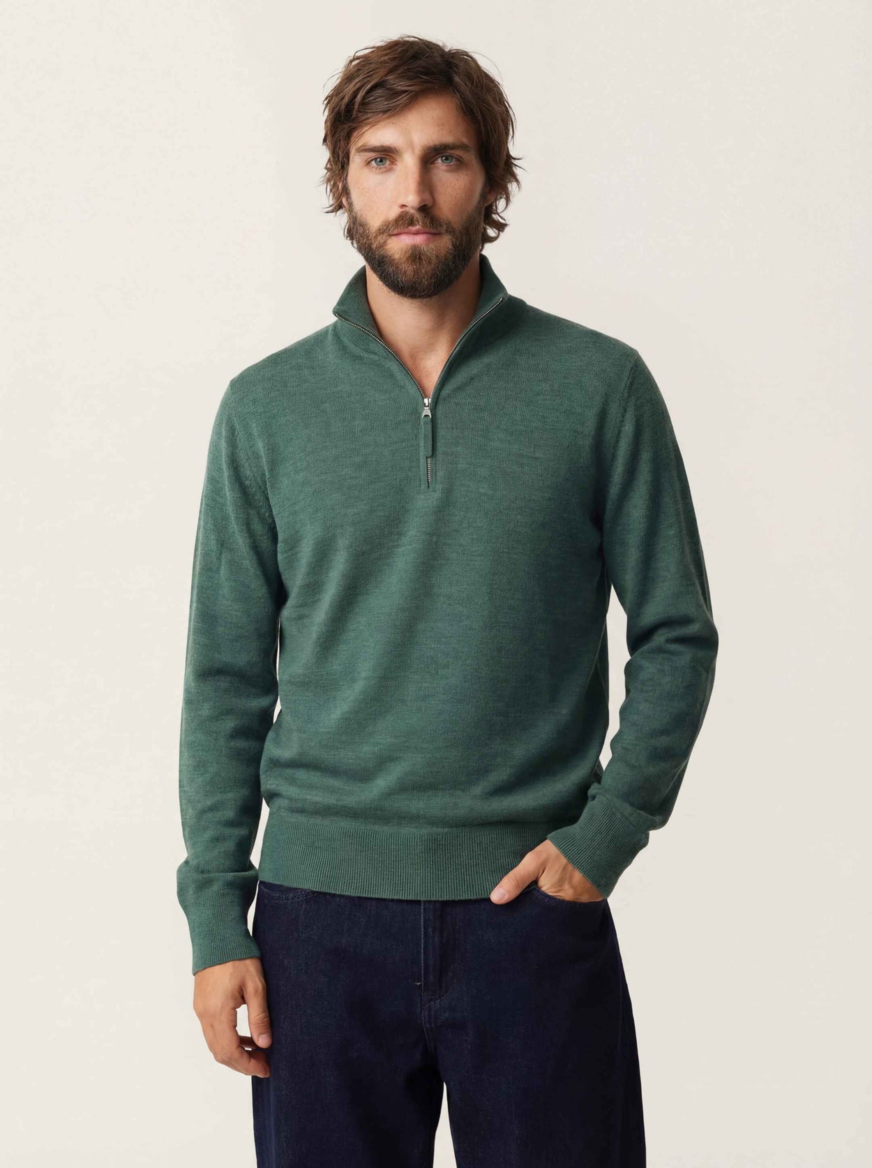 The Knitted Quarter Zip Emerald Green Male Image