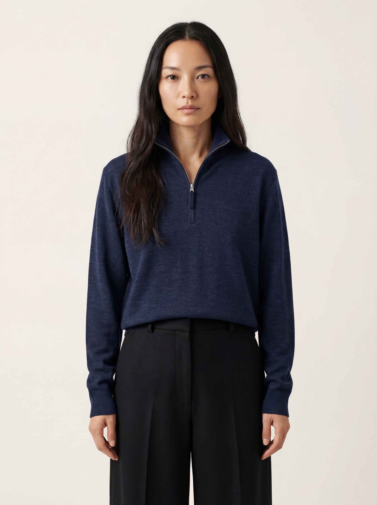 The Knitted Quarter Zip Pacific Blue Female Image