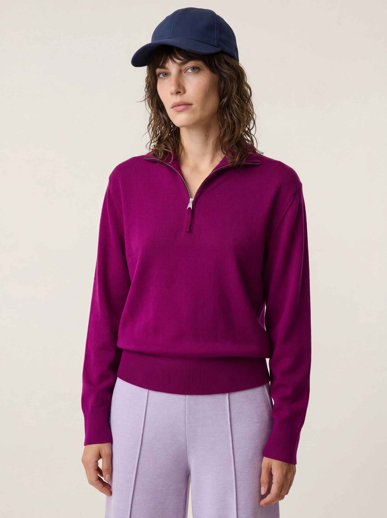 The Knitted Quarter Zip Royal Purple Female Image