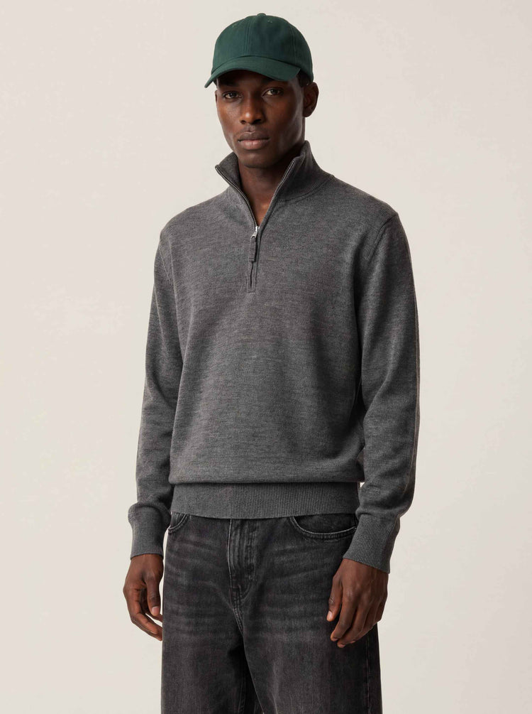 The Knitted Quarter Zip Slate Grey Image