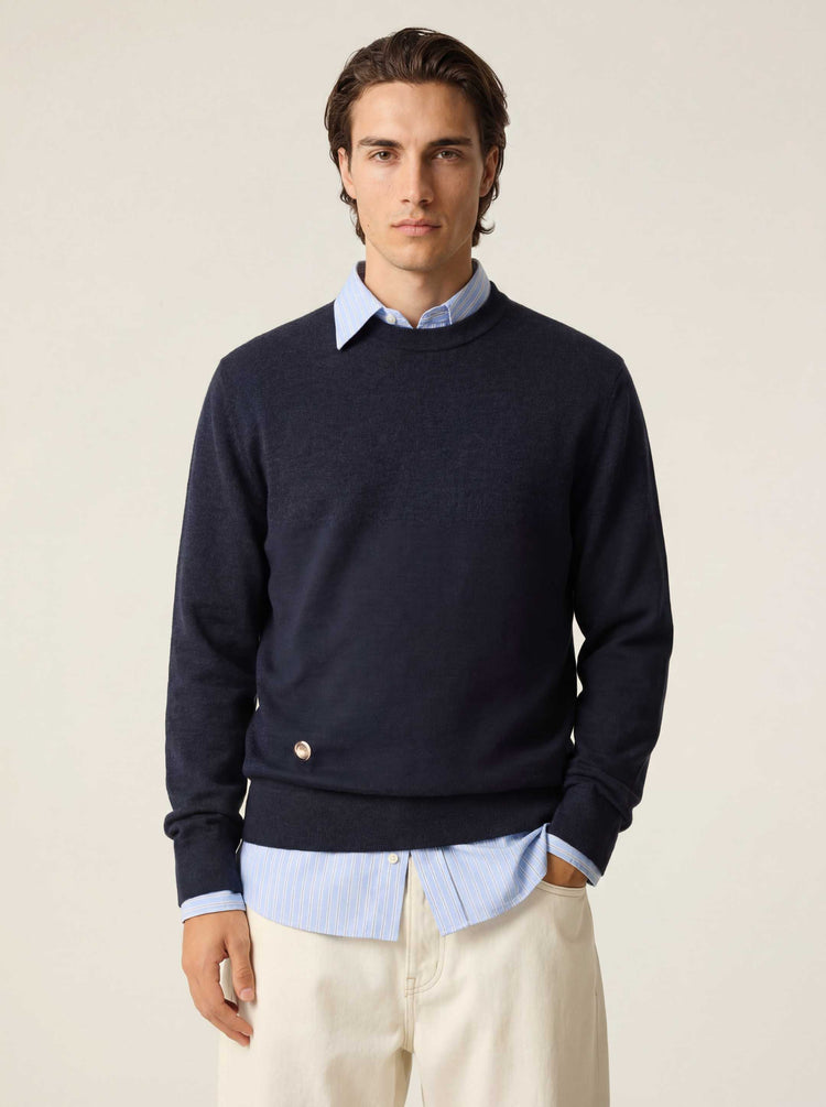 The Fine Knit Crewneck Pacific Blue Image