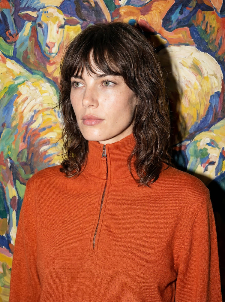The Knitted Quarter Zip Burnt Orange Image