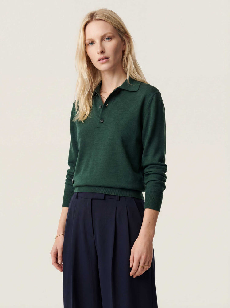 The Everyday Long Sleeve Polo Emerald Green Image
