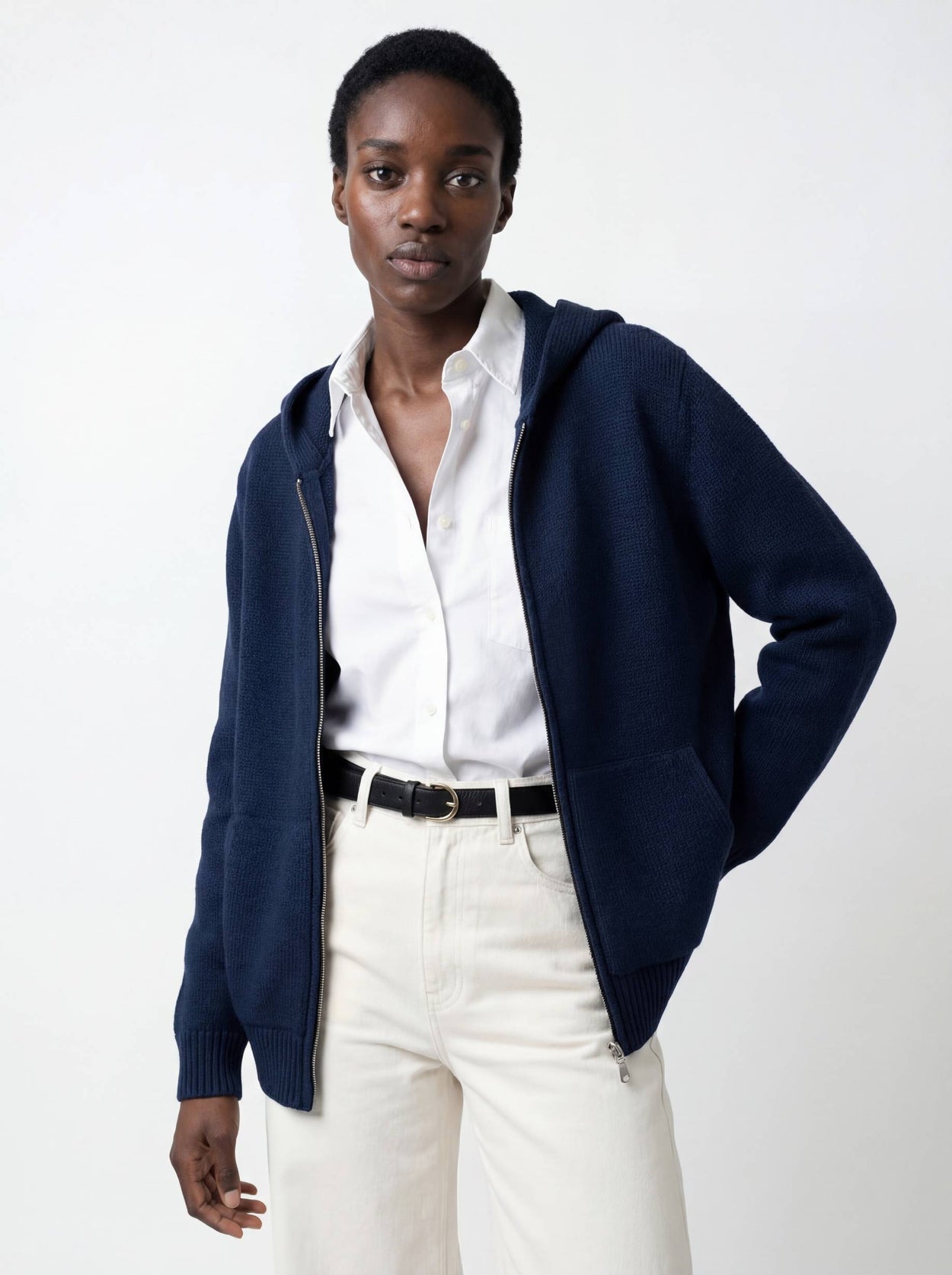 The Chunky Knit Zip Hoodie Atlantic Blue Female Image