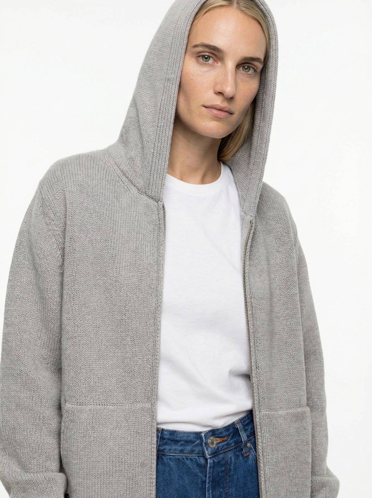 The Chunky Knit Zip Hoodie Moon Grey Female Image