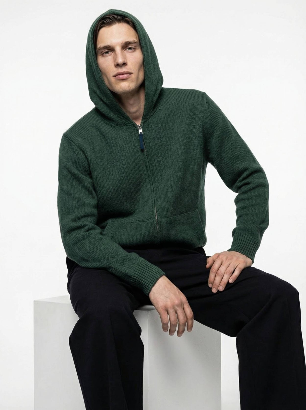 The Chunky Knit Zip Hoodie Emerald Green Male Image