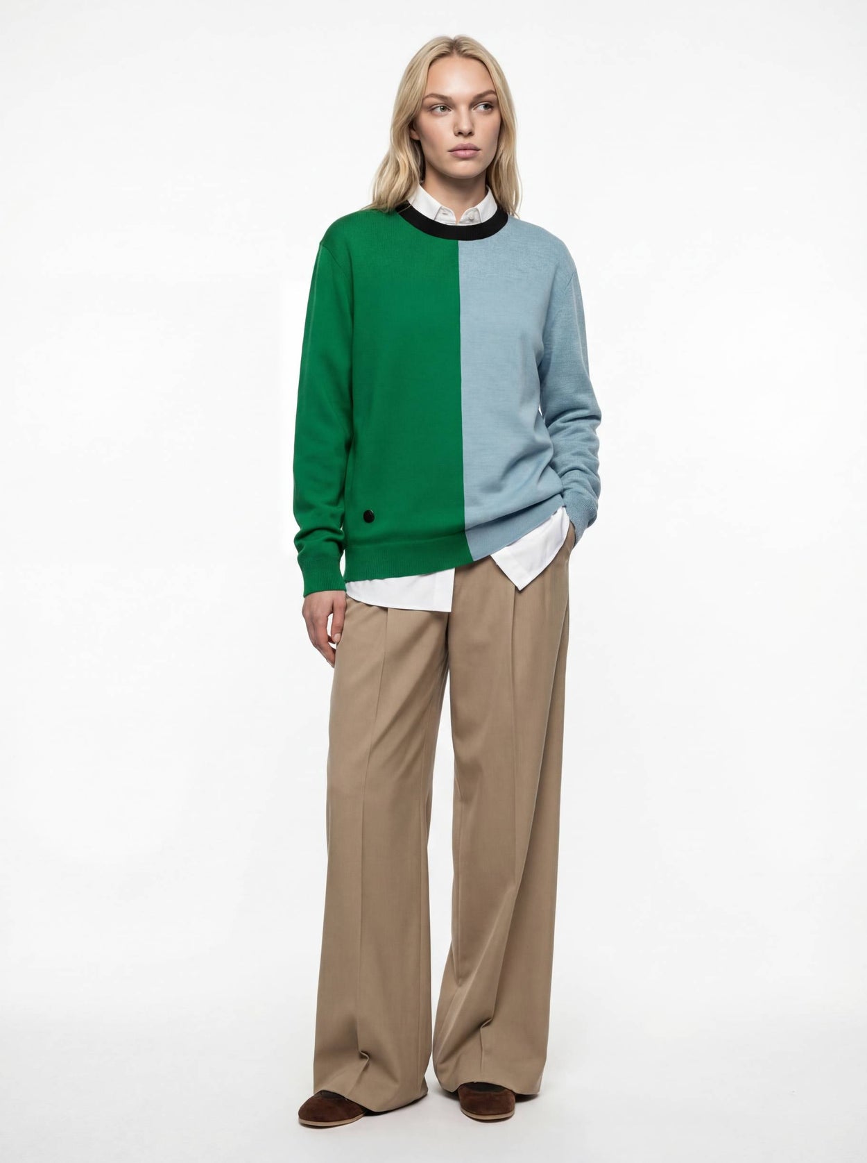 The Colourblock Crewneck Jumper Bottle Green Female Image