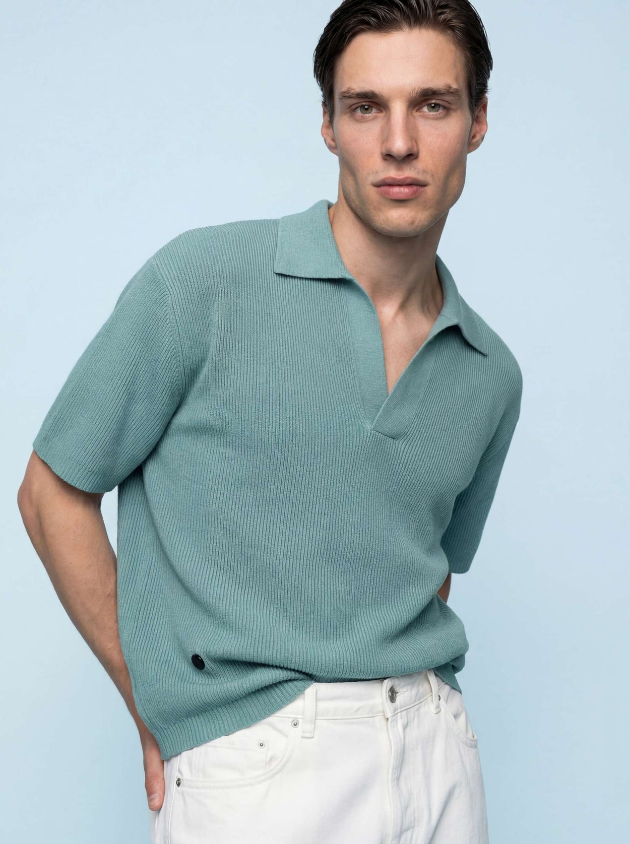 The Men's Plaited Polo Aqua Green Male Image