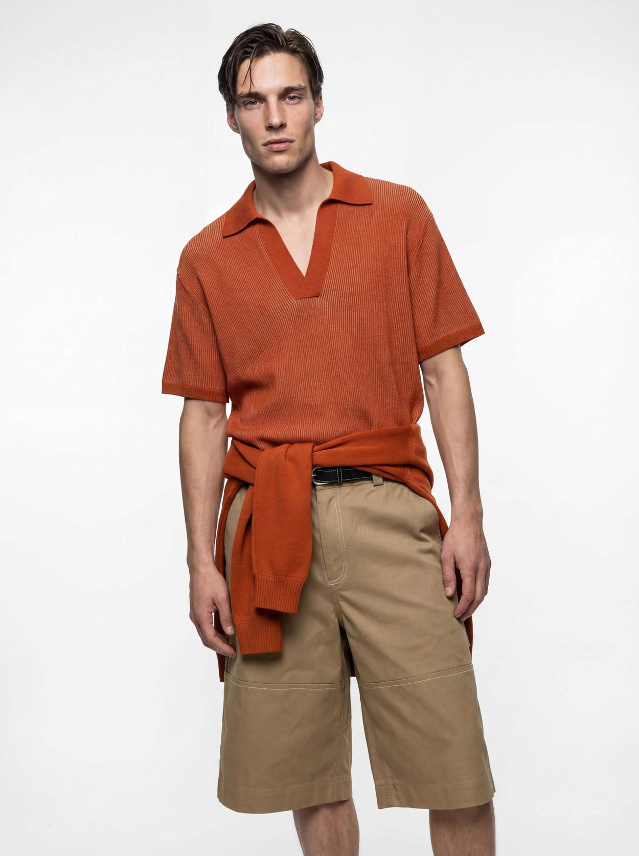 The Men's Plaited Polo Burnt Orange Male Image
