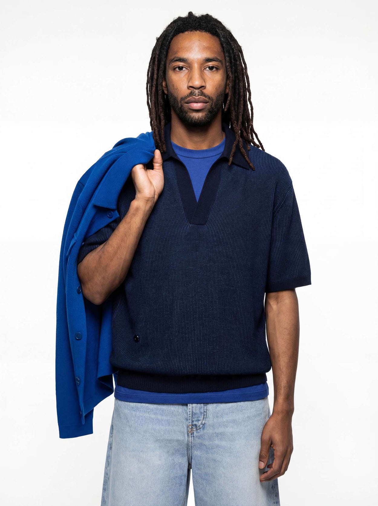 The Men's Plaited Polo Pacific Blue Male Image