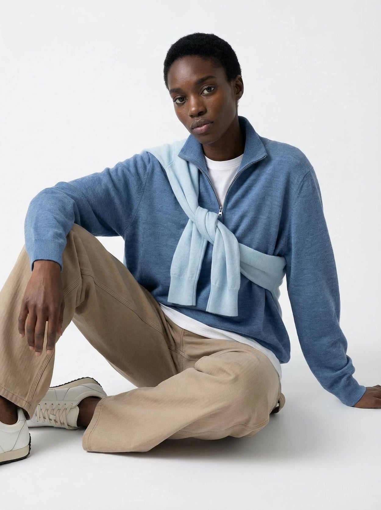 The Knitted Quarter Zip Baltic Blue Female Image