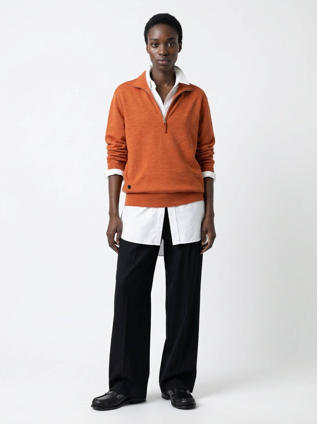 The Knitted Quarter Zip Burnt Orange Female Image