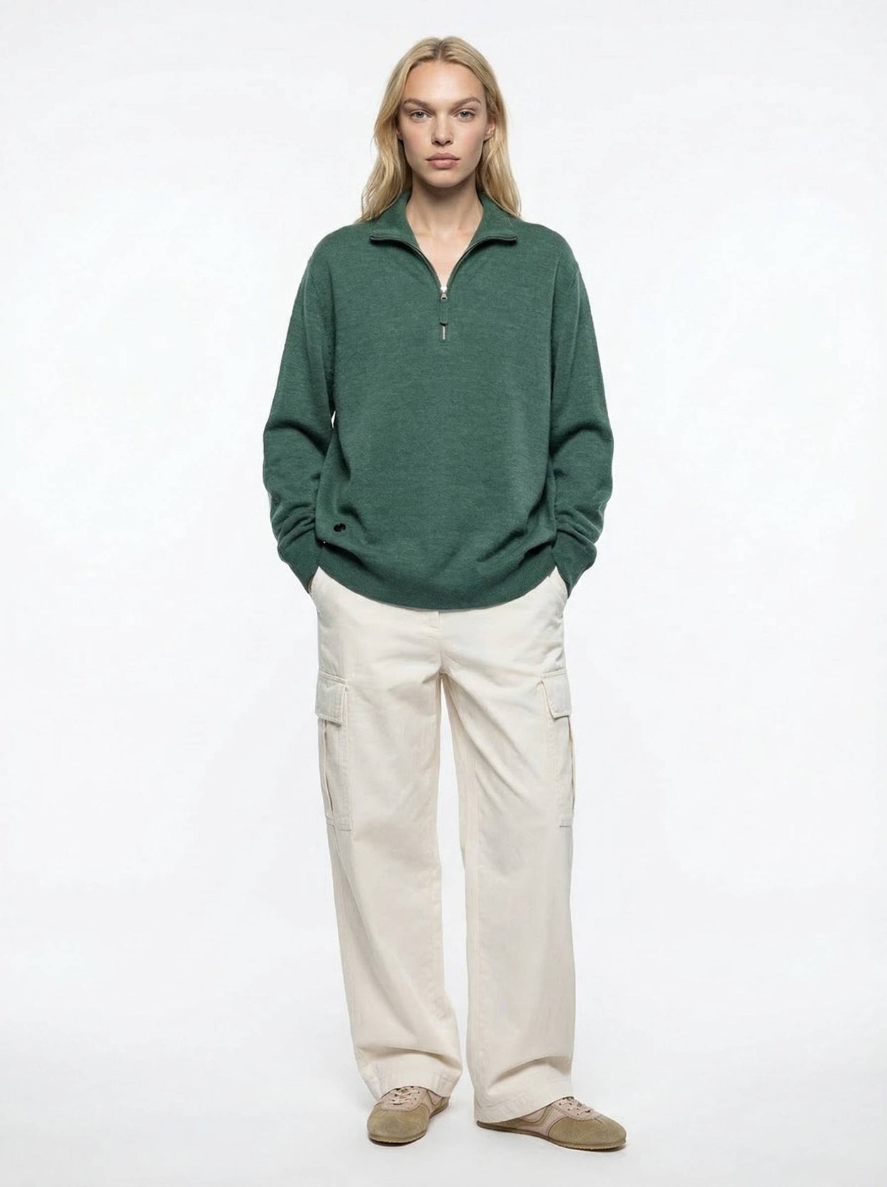 The Knitted Quarter Zip Emerald Green Female Image