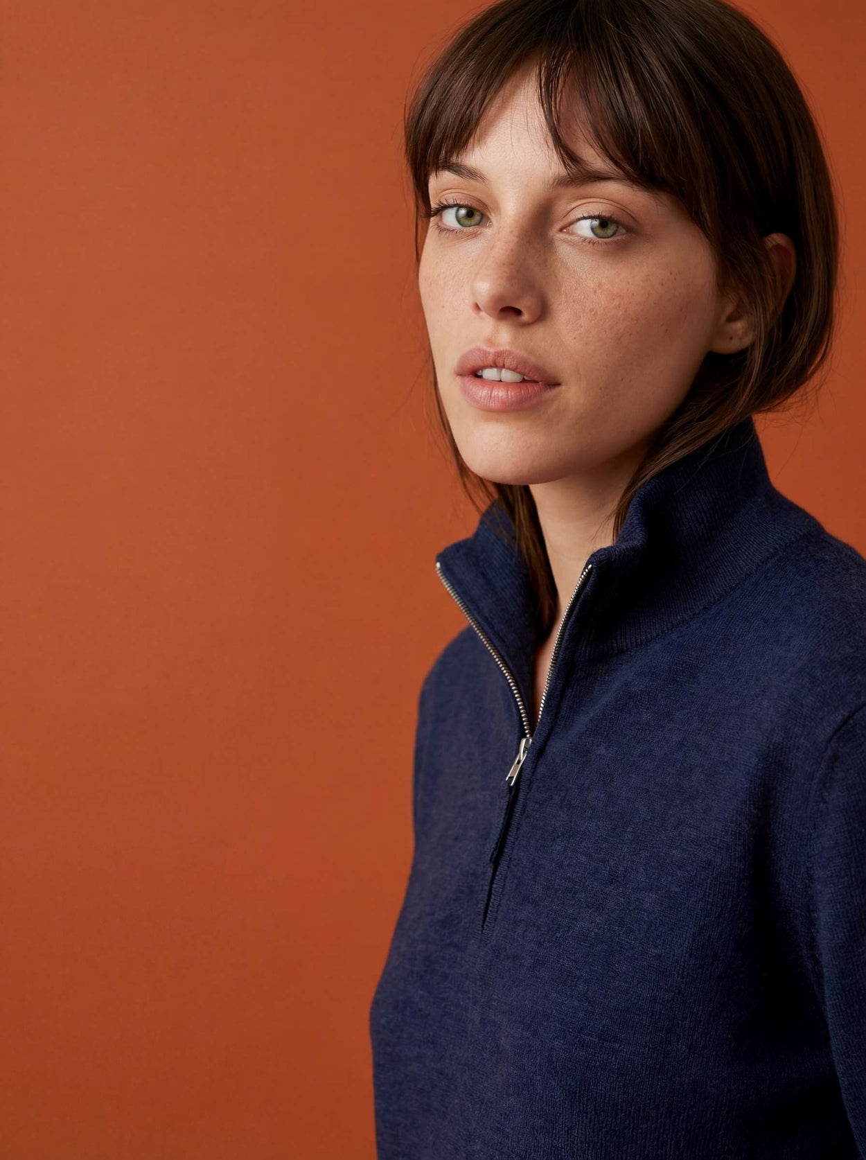 The Knitted Quarter Zip Pacific Blue Female Image