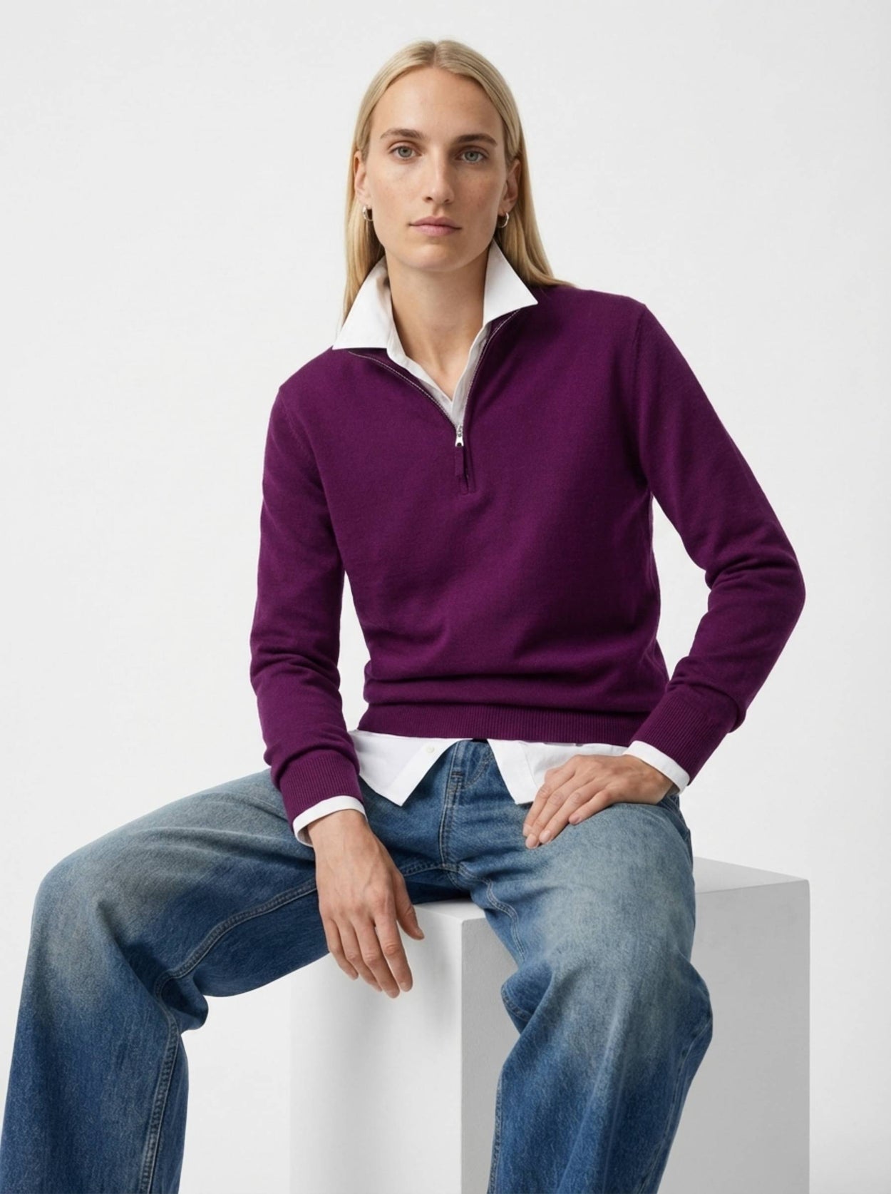 The Knitted Quarter Zip Royal Purple Female Image