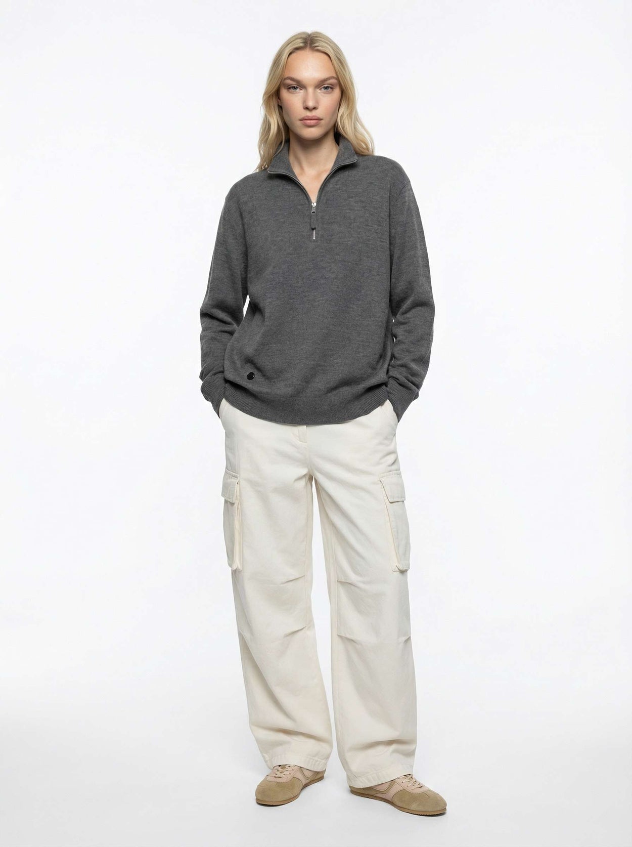 The Knitted Quarter Zip Slate Grey Female Image