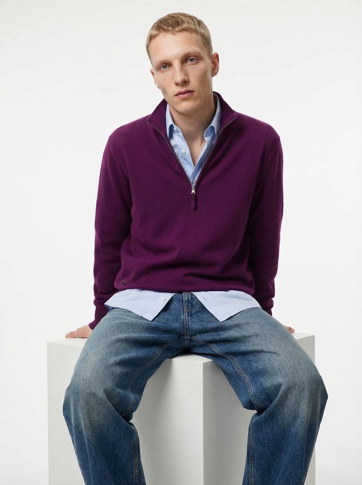 The Knitted Quarter Zip Royal Purple Male Image