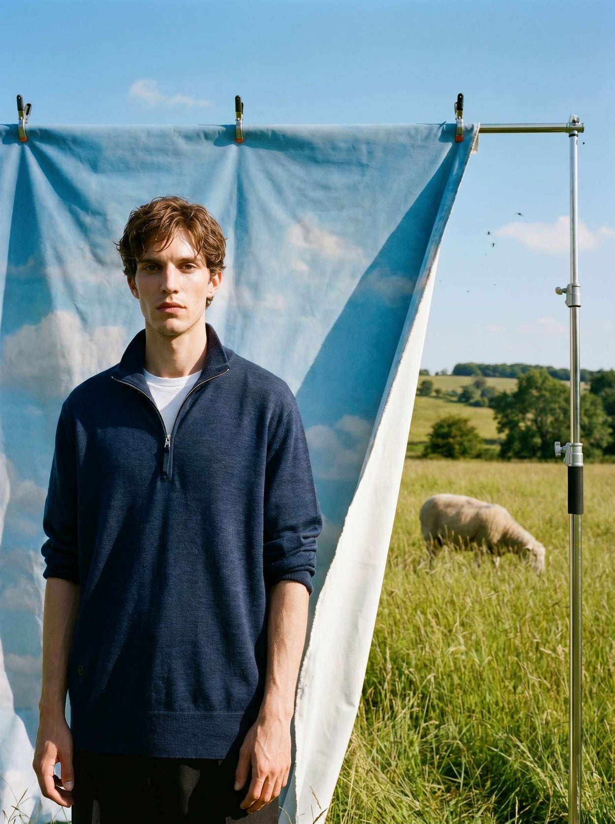 The Knitted Quarter Zip Pacific Blue Male Image