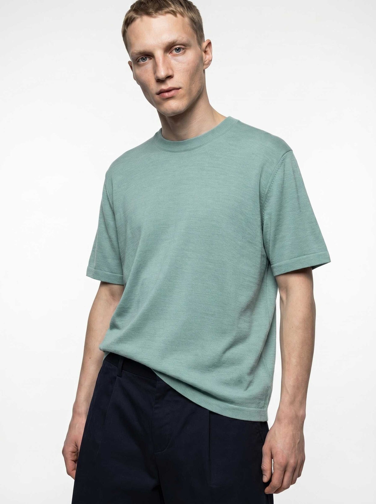 The Fine Knit T-Shirt Aqua Green Male Image