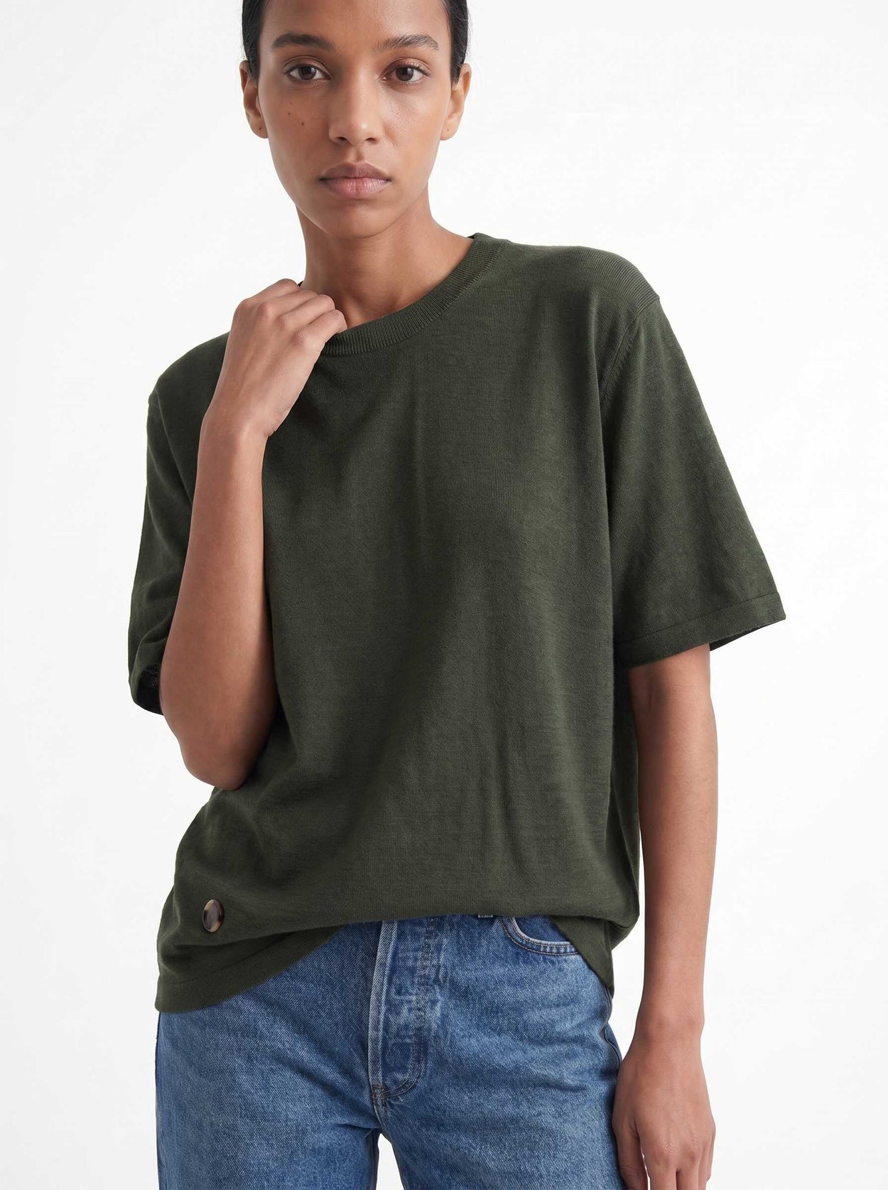 The Fine Knit T-Shirt Moss Green Female Image