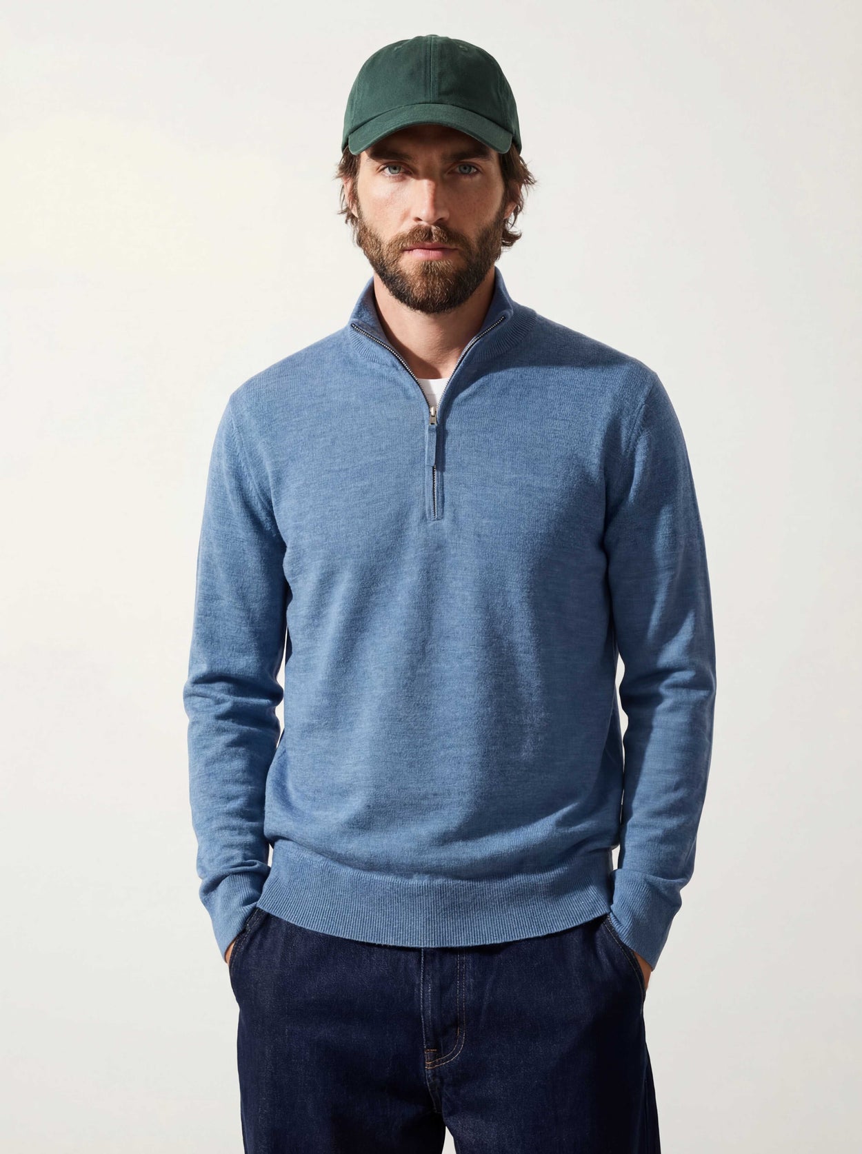 The Knitted Quarter Zip Baltic Blue Male Image