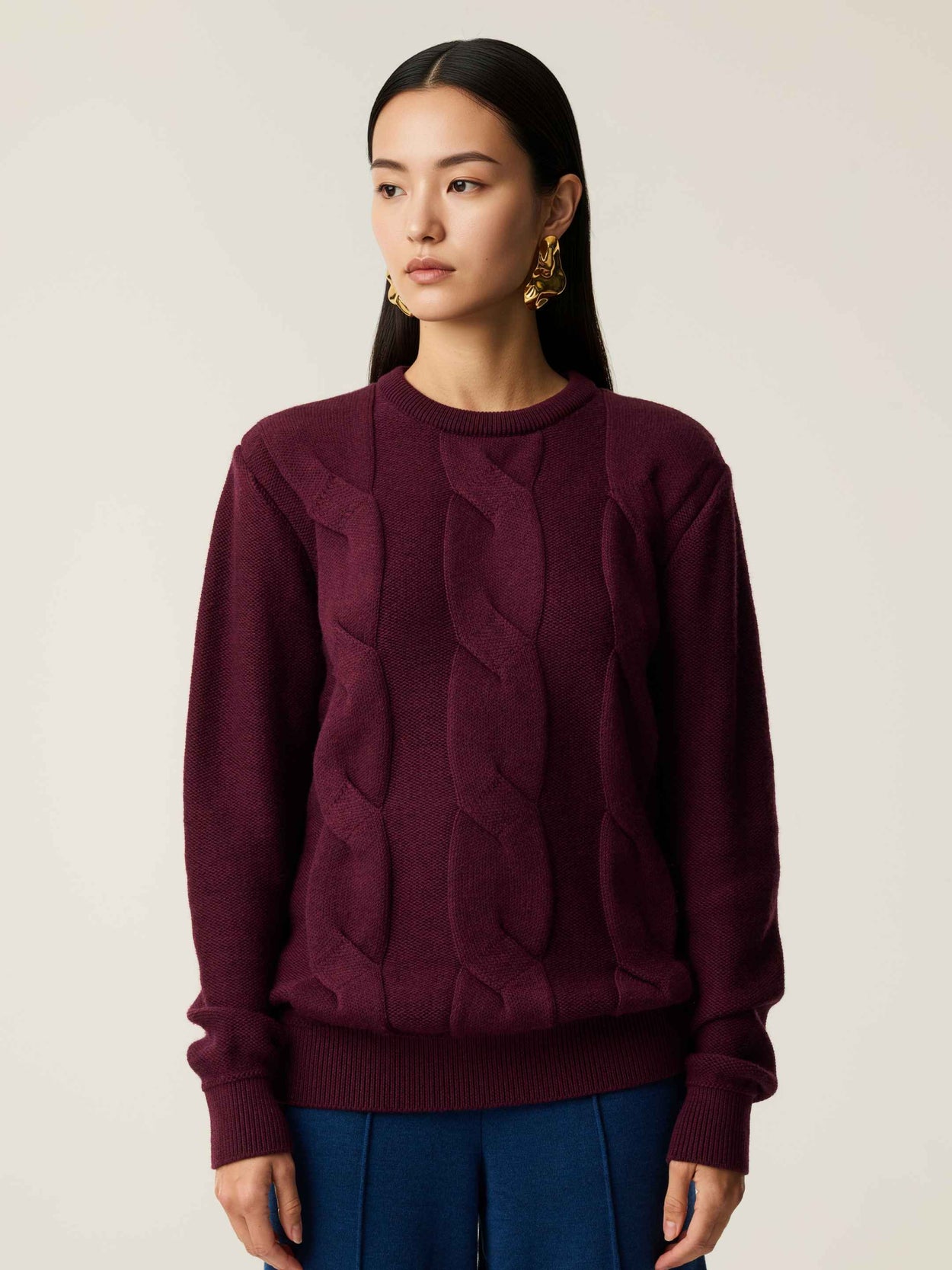 The Cable Knit Konini Burgundy Female Image