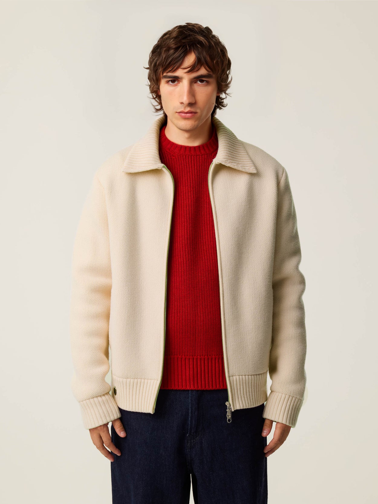 The Knitted Bomber Almond White Male Image