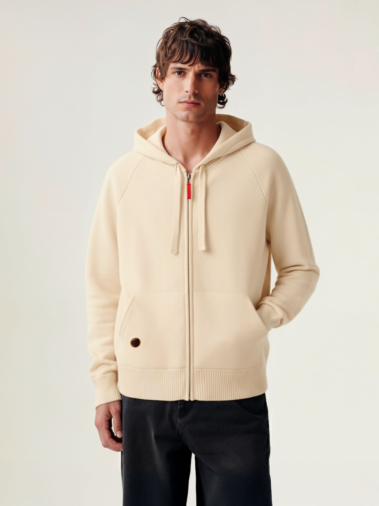 The Knitted Zip Hoodie Almond White Male Image